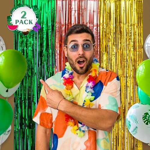 Hawaiian Luau Party Decorations, 2 Pack of 3.3×6.6 ft Green Brown and 2 PACK