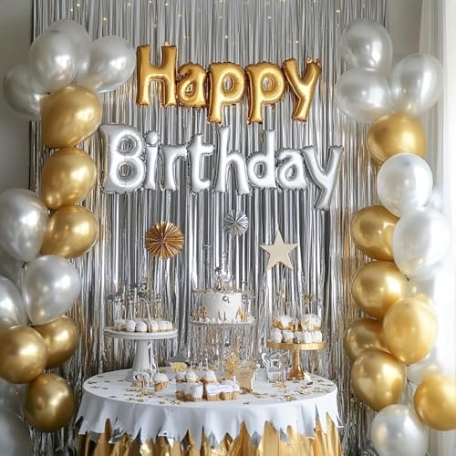 Streamers Tinsel Backdrop 8.2FT Metallic Tinsel Foil Fringe 3pcs Silver