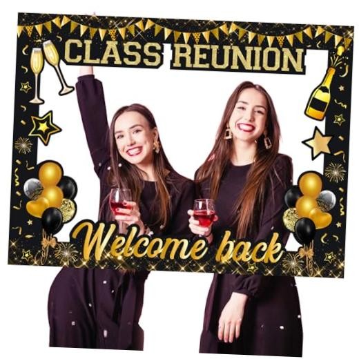 Class Reunion Photo Booth, School Reunion Decoration Welcome Back Black Gold