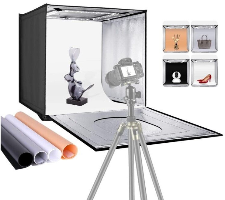 AMZDEAL 16x16x16 PORTABLE PHOTO BOX STUDIO LEDS AJUSTABLE LIGHTING + 4 BACKDROPS