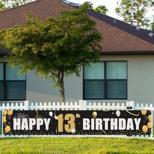 Happy Birthday Yard Banner, Officially Teenager 13,Birthday Party Hanging 13th
