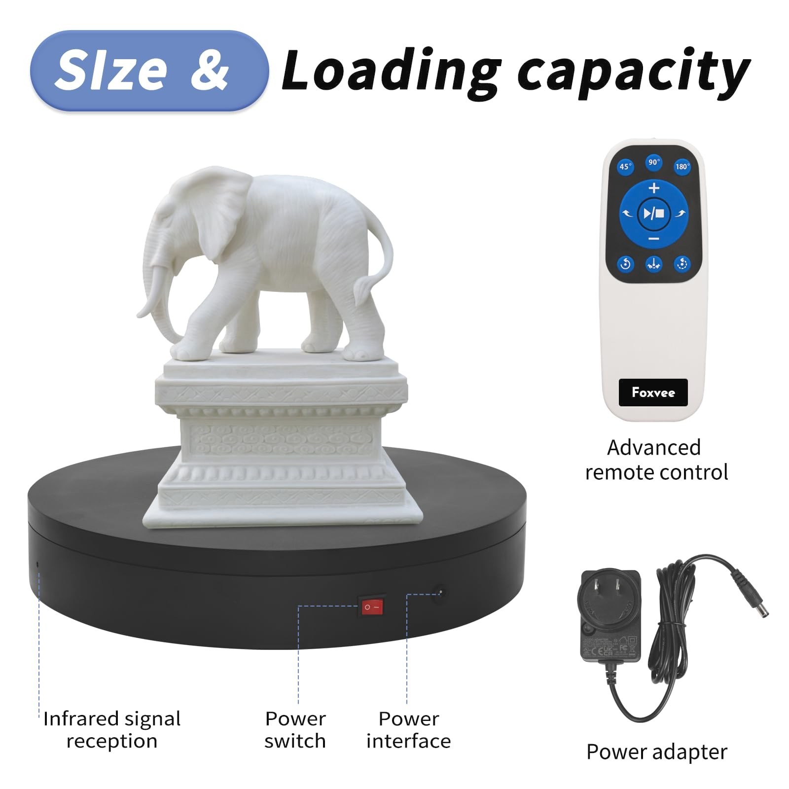 Motorized Rotating Display Turntable – 360° Photography Stand, Speed Adjustable,
