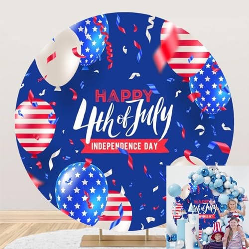 Round 4th of July Backdrop Cover Independence Day 6.5ft-Diameter Blue