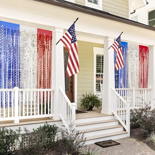 4th of July Decorations,Red White and Blue Wave Tinsel Foil Fringe 3 Pack
