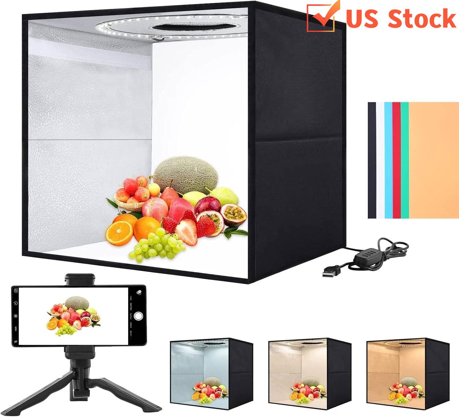 US PULUZ 30cm Photo Studio Ring LED Light Box Shooting Tent 6 Colors Desktop Box