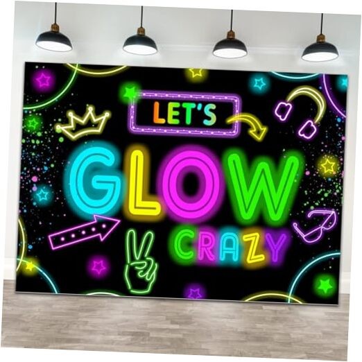 Neon Glow Party Decorations Supplies Backdrop Glow in The Dark Let’s Glow 7x5ft