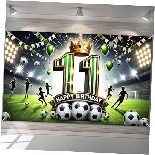 Happy 11th Birthday Soccer Themed Party Banner Stadium 11th Birthday Banner