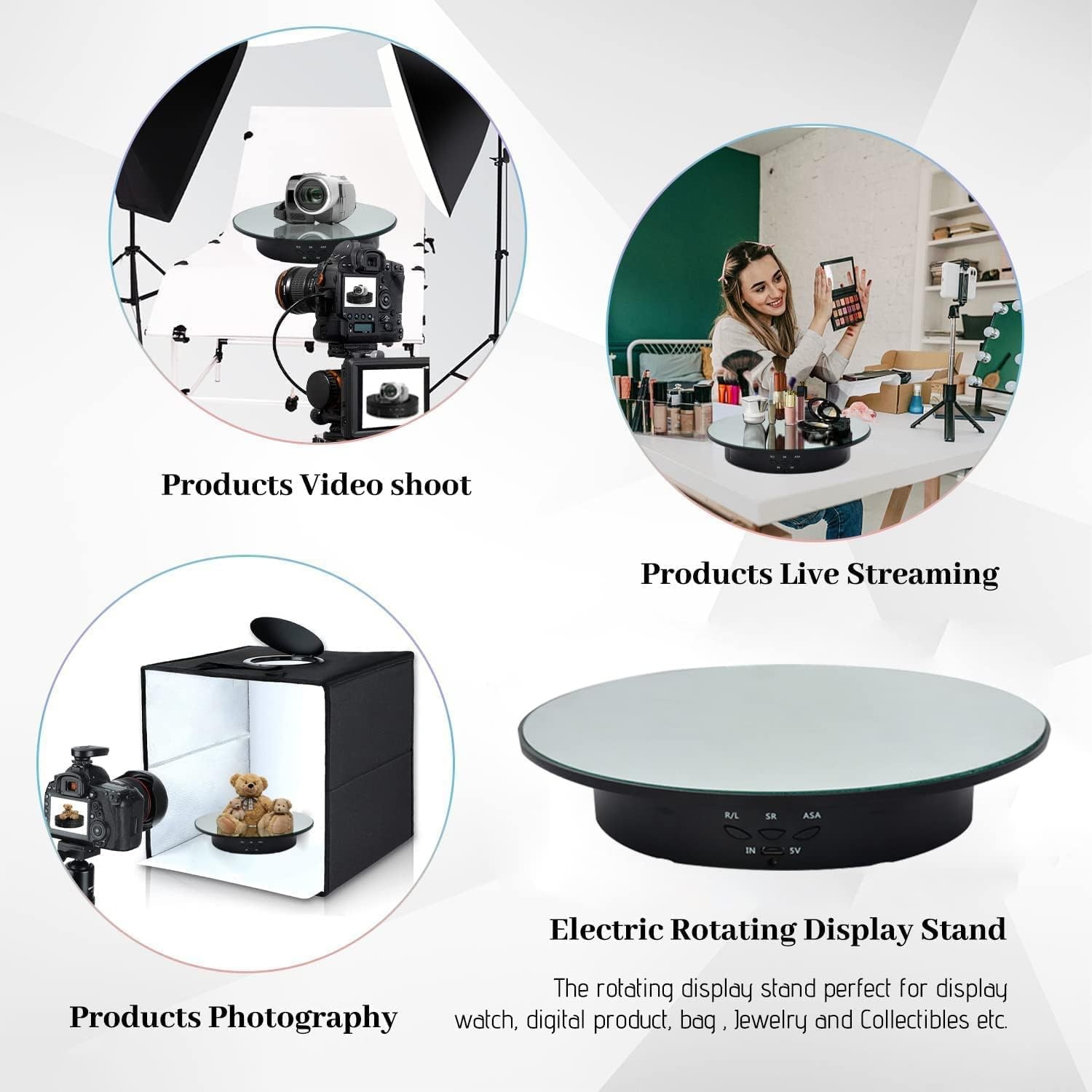 360° Rotating Display Stand Photography Turntable with Remote 5 PVC Backgrounds