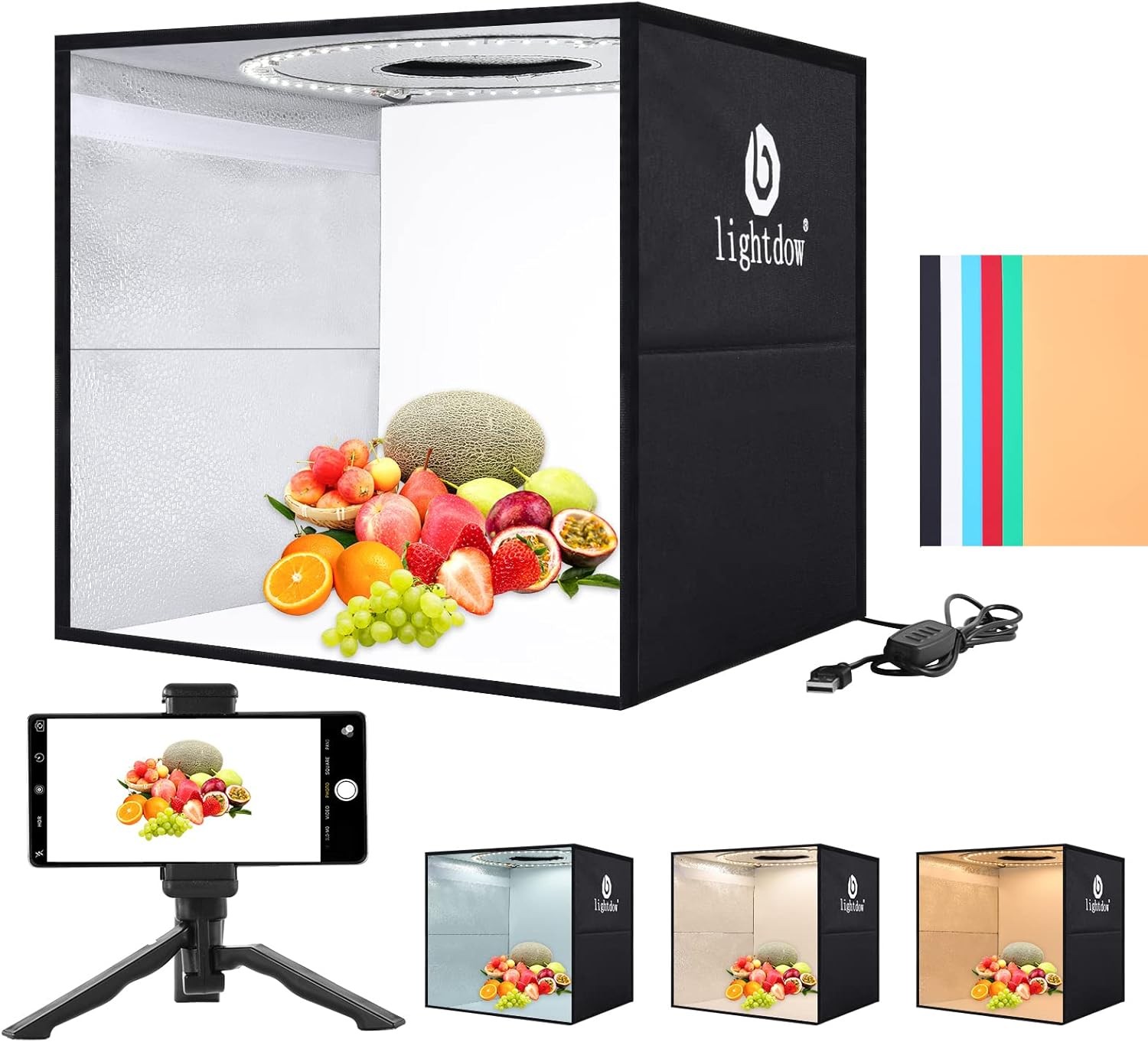 Lightdow 12″x12″x12″ Photo Studio Light Box Photography with 12x12x12, Black