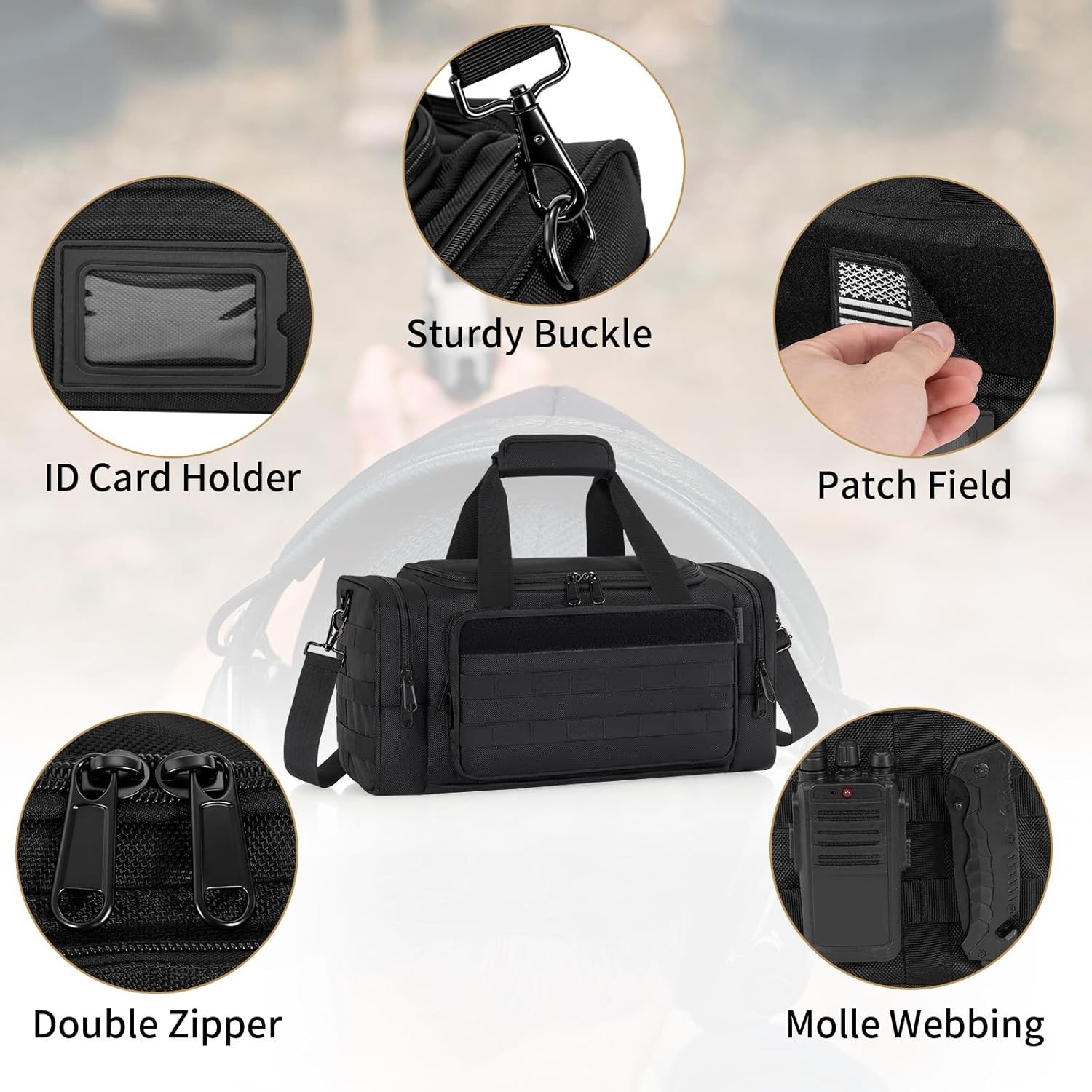 Tactical Pistol Range Bag with Mag Slots and Extra Storage