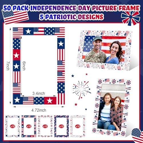 AmazingSpark 50 Pack Patriotic Picture Frames 4×6, Independence Day Photo