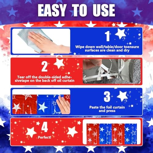 4th of July Backdrop Decorations, 2 Pack Star Print Red Blue 6.56*6.56ft