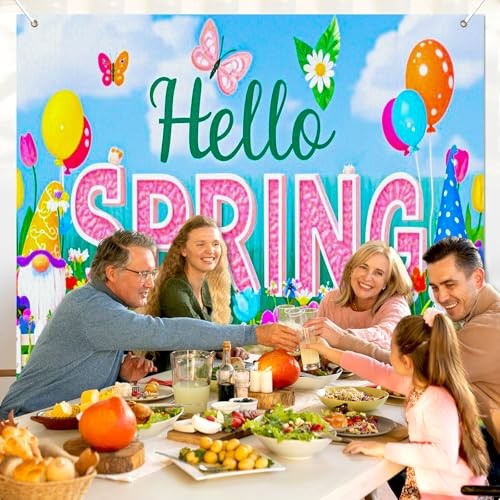 Spring Gnome Backdrop 8x6ft Hello Spring Garden Party Hello Spring Backdrop#02
