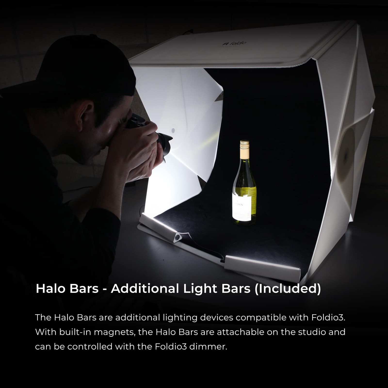 Foldio3 + Front Fill Lights | 25″ Photo Light + Extra Lights, White