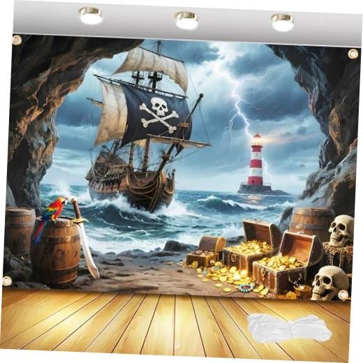 7x5ft with Ribbon – Nautical Adventure Photography 7x5FT Pirate Ship Backdrop