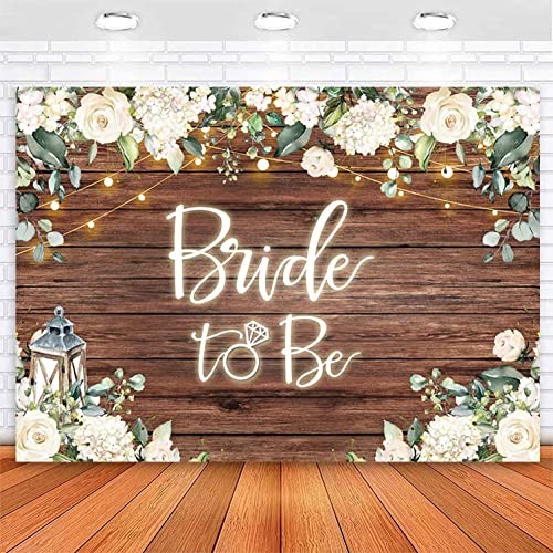 Bride to Be Bridal Shower Backdrop Rustic White Flowers Brown Wooden 7x5ft