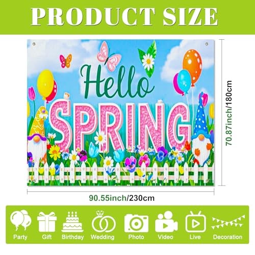 Spring Gnome Backdrop 8x6ft Hello Spring Garden Party Hello Spring Backdrop#02