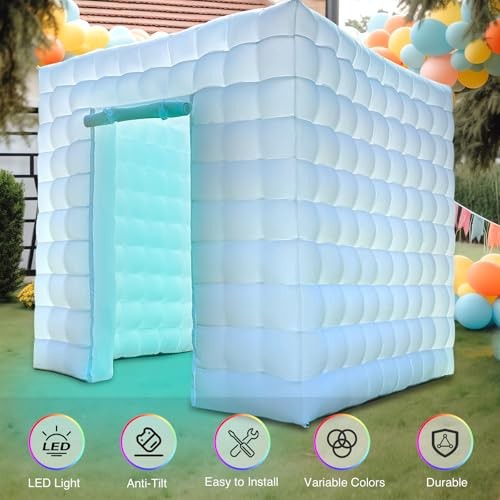 1 Door Inflatable Photo Booth, 8.2ftx8.2ft Portable 16 Colors Dimmable 1-Door