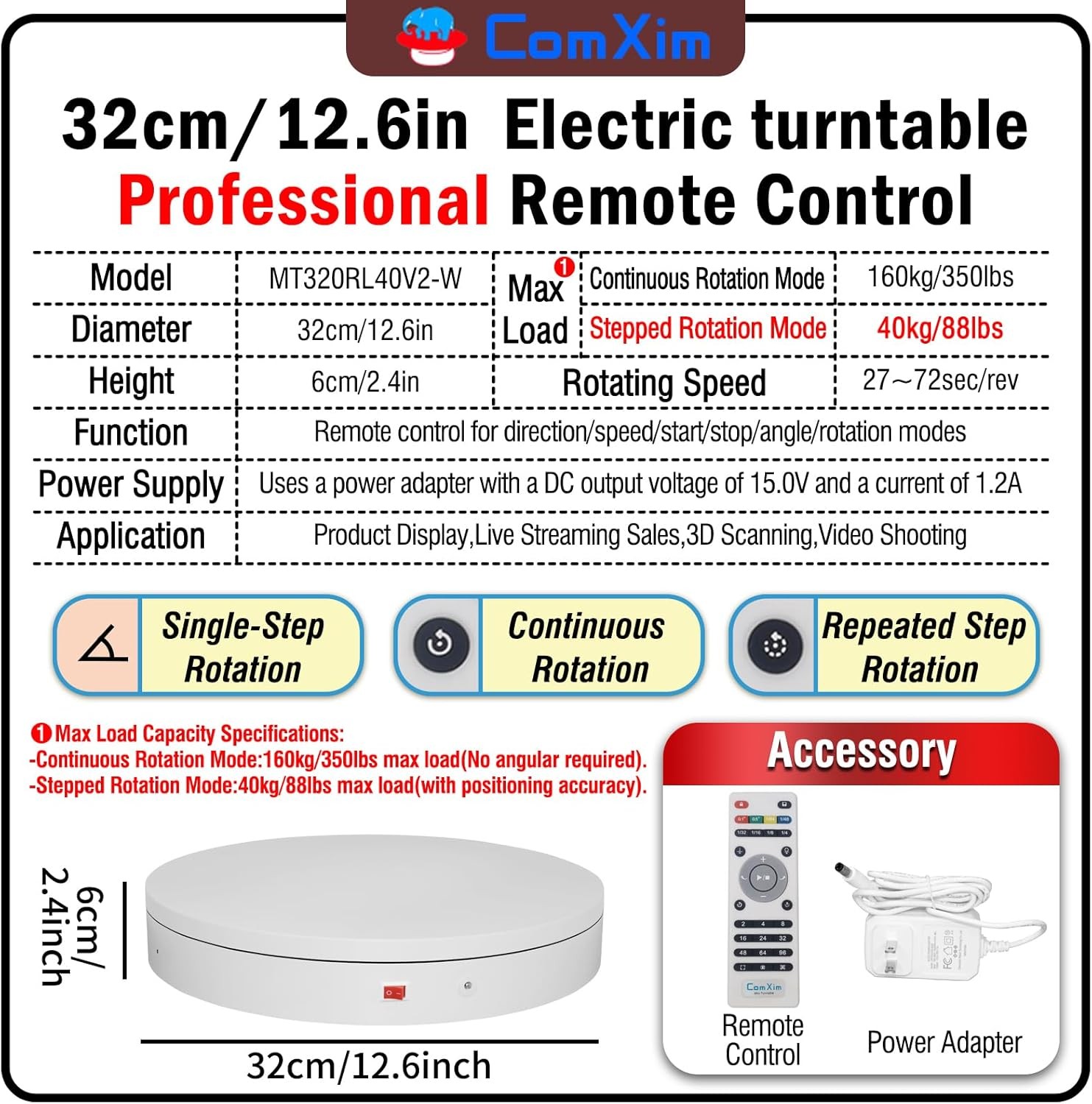 Electric Turntable 350lbs Capacity Motorized Rotating Platform