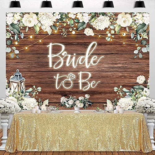 Bride to Be Bridal Shower Backdrop Rustic White Flowers Brown Wooden 7x5ft