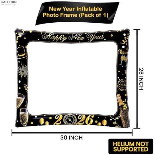 , New Year Photo Booth Frame – 30 Inch | Inflatable New Years Black and Gold