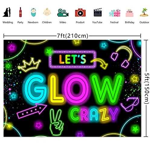 Neon Glow Party Decorations Supplies Backdrop Glow in The Dark Let’s Glow 7x5ft