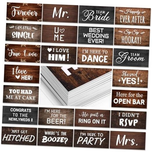 24 Designs Photo Booth Props Double Sided 11×5.5 Inch Photo Wood Rustic Wedding