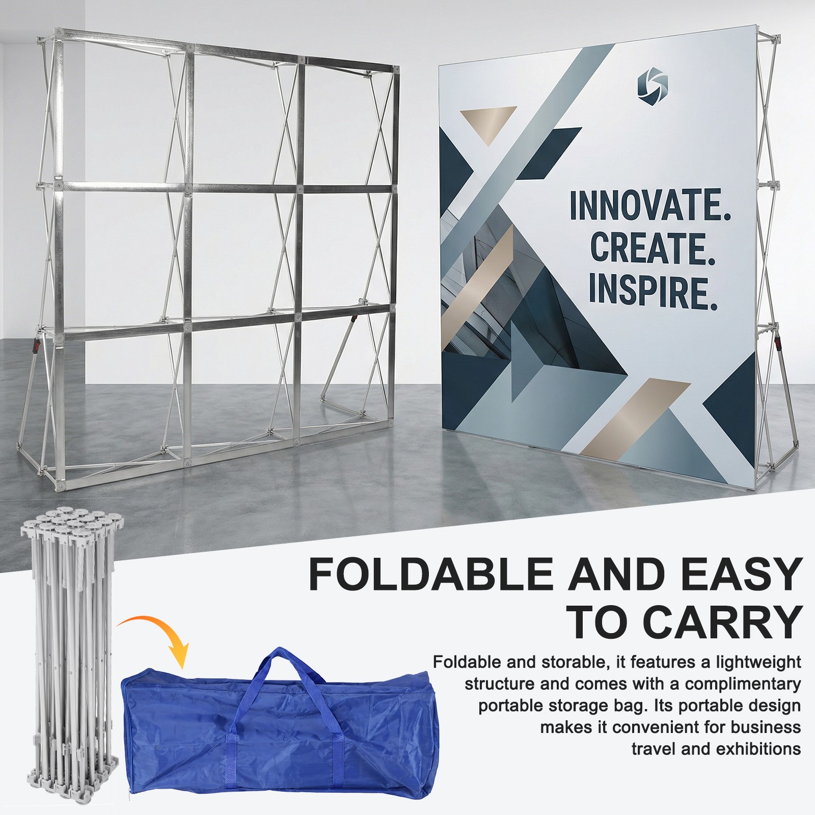 Portable Backdrop Booth Frame with Storage Bag & Cable Ties for Trade Show