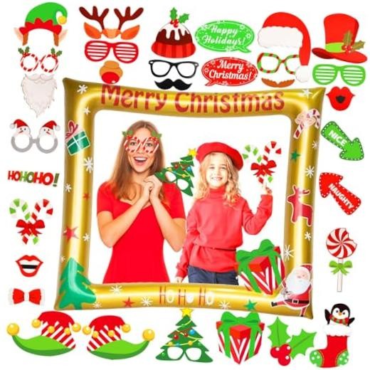 Christmas Party Photo Booth Props Frame, LMSHOWOWO Christmas Inflatable Gold
