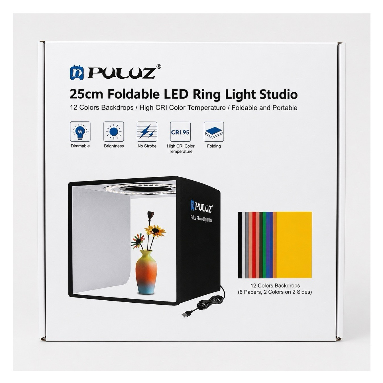 PULUZ PU5025B 25cm Foldable LED Ring Light Photo Studio Light Tent Box