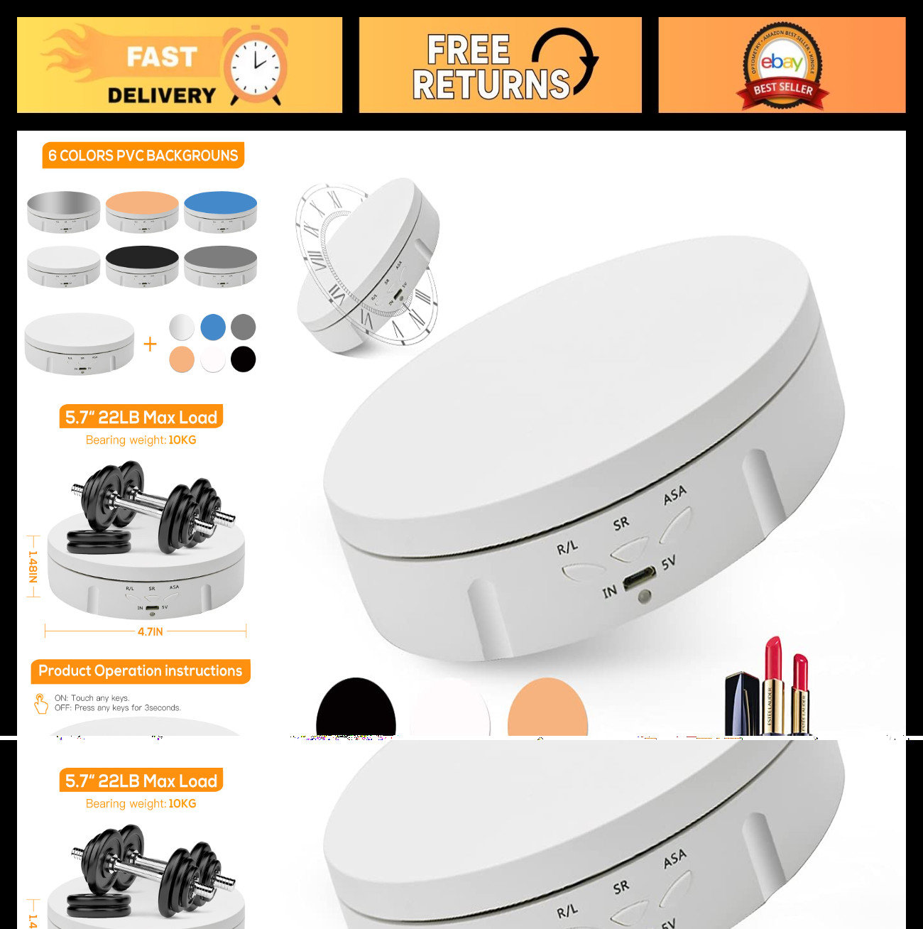 Motorized 360° Photography Turntable Display Stand with 6 PVC Backgrounds for Je