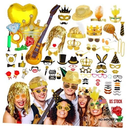 Premium Gold Photo Booth Props Set, Luxury Black & Gold Party Photo Booth