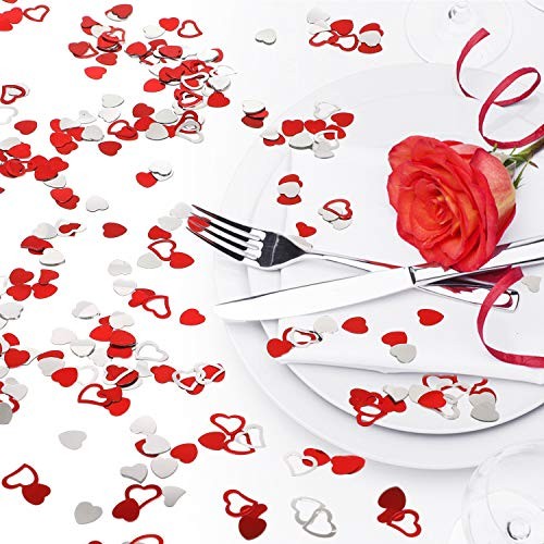 2000PCS/15MM Metallic Foil Red Silver Heart Confetti Glitter Heart Sequin for