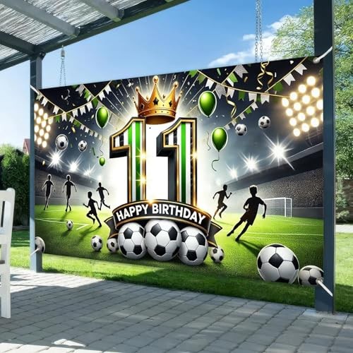 Happy 11th Birthday Soccer Themed Party Banner Stadium 11th Birthday Banner