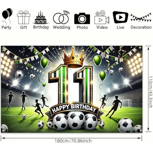 Happy 11th Birthday Soccer Themed Party Banner Stadium 11th Birthday Banner