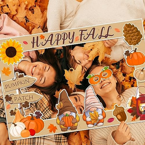 Fall Decor Happy Fall Gnomes Pumpkin Photo Booth Frame and Props for Autumn